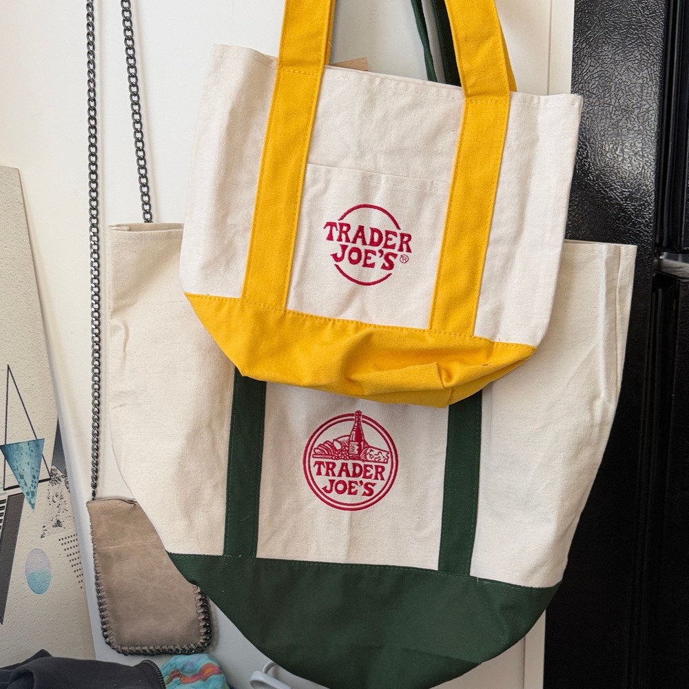 Trader Joe's Canvas Tote Bag Set - Yellow and Green